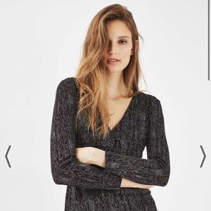 Topshop Sparkle Long Sleeve Tie Back Mini Dress